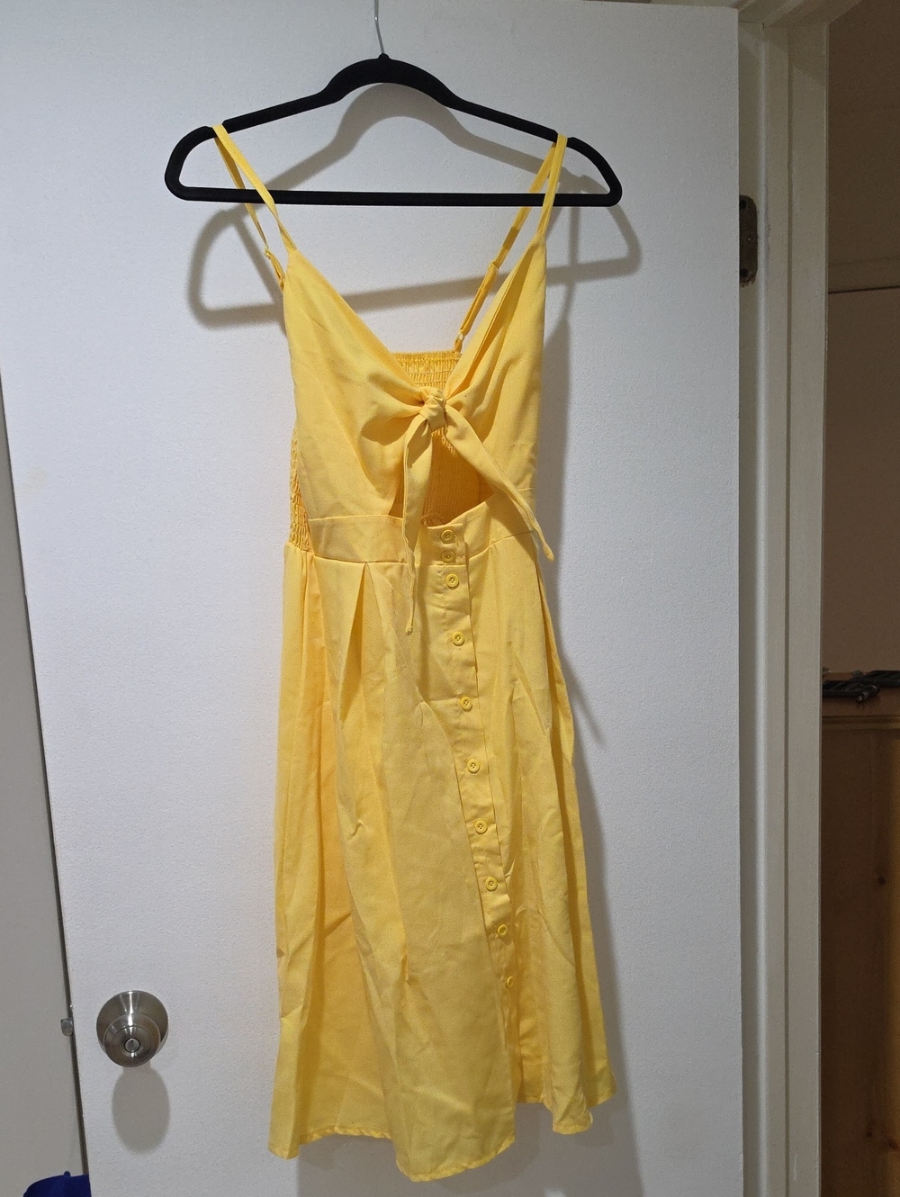 Sunny Tie-Front Yellow Midi Dress with Adjustable Straps